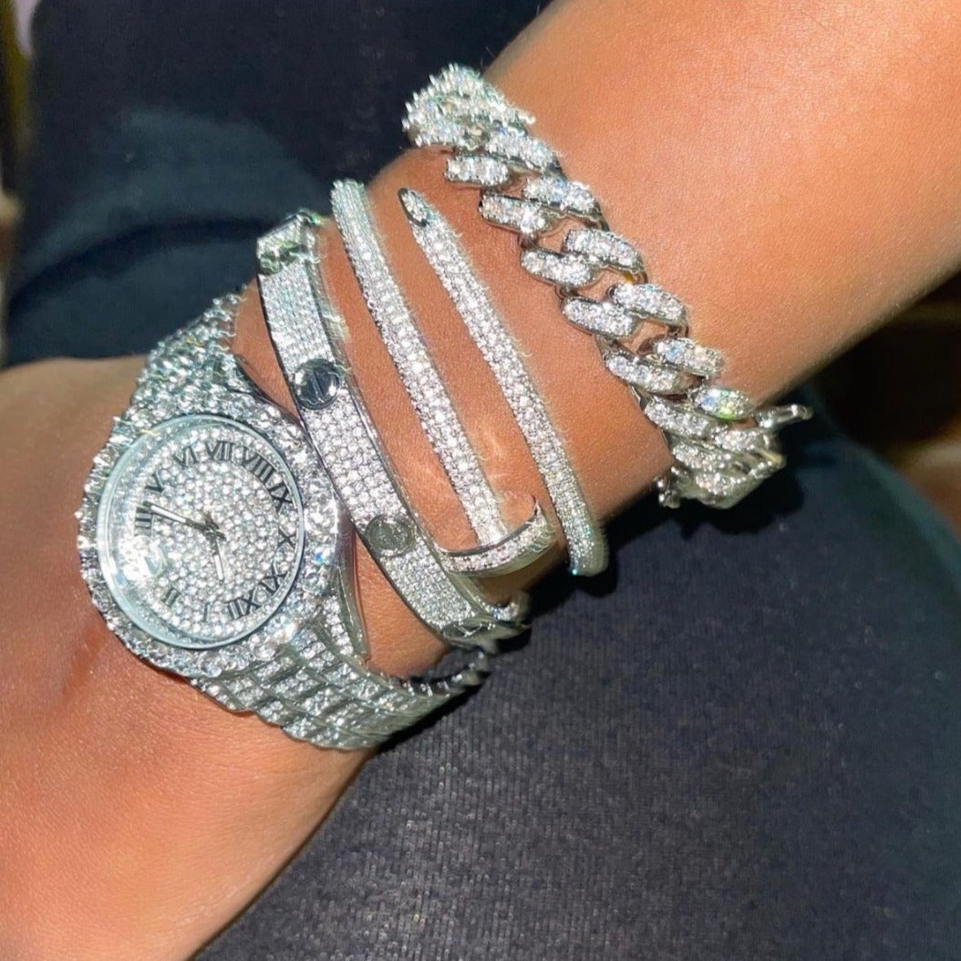 Silver Frozen Time Piece Watch