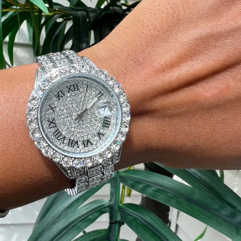 Silver Frozen Time Piece Watch