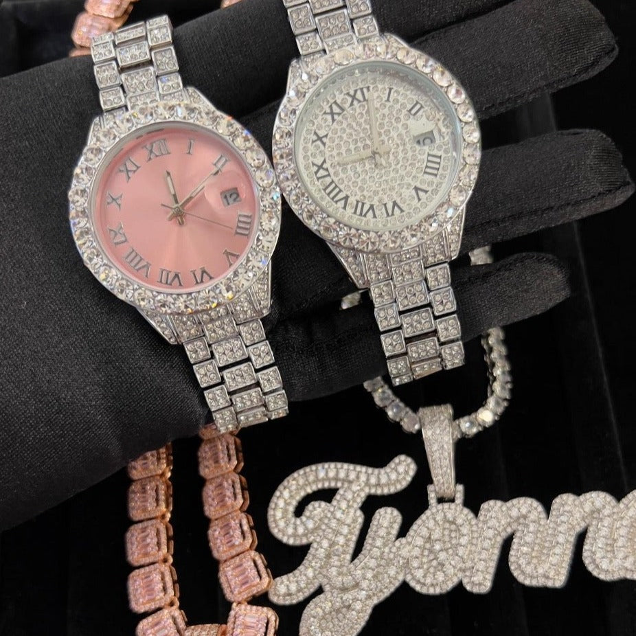 Silver Frozen Time Piece Watch